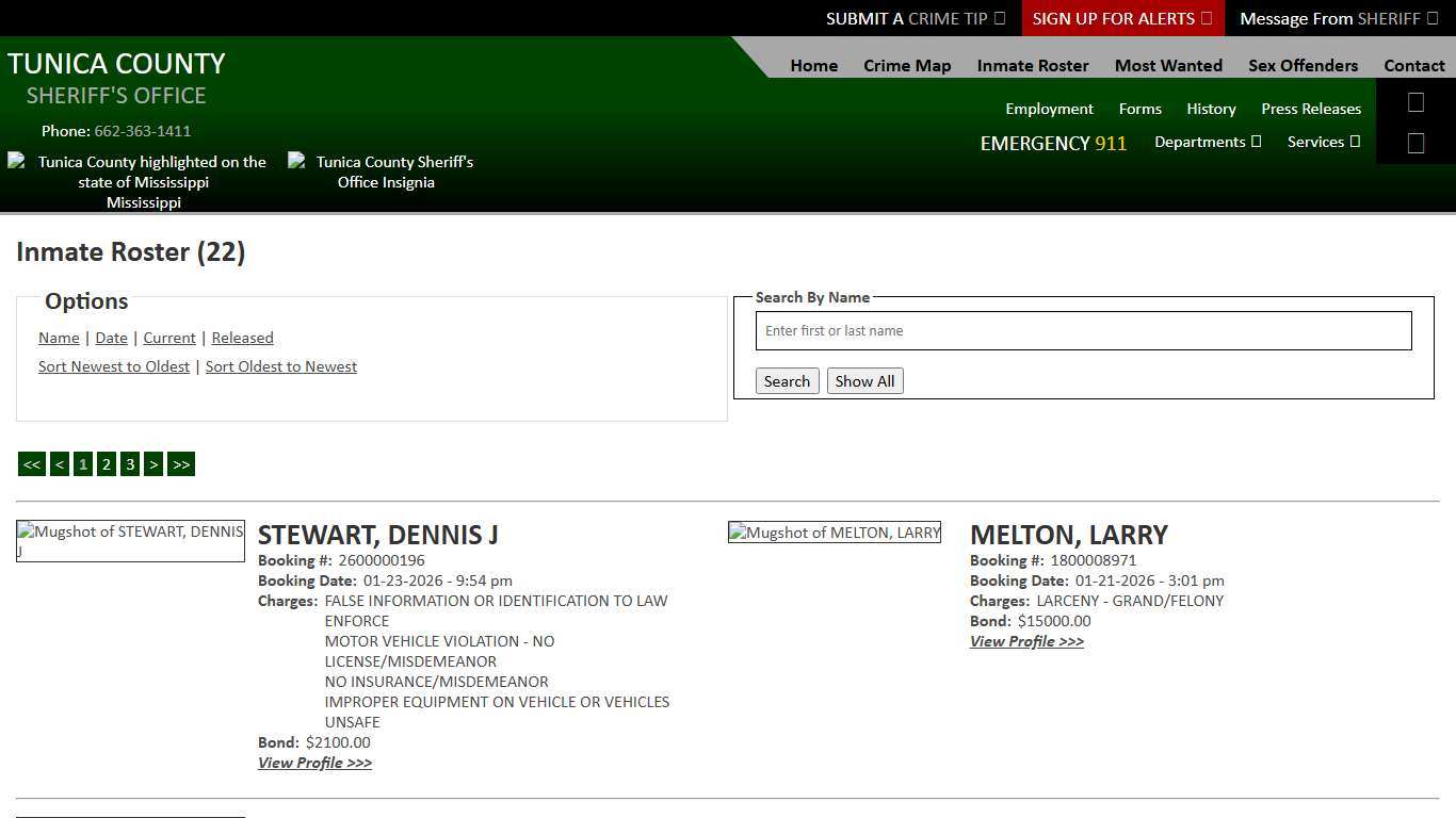 Inmate Roster - Current Inmates Booking Date Descending - Tunica County Sheriff's Office